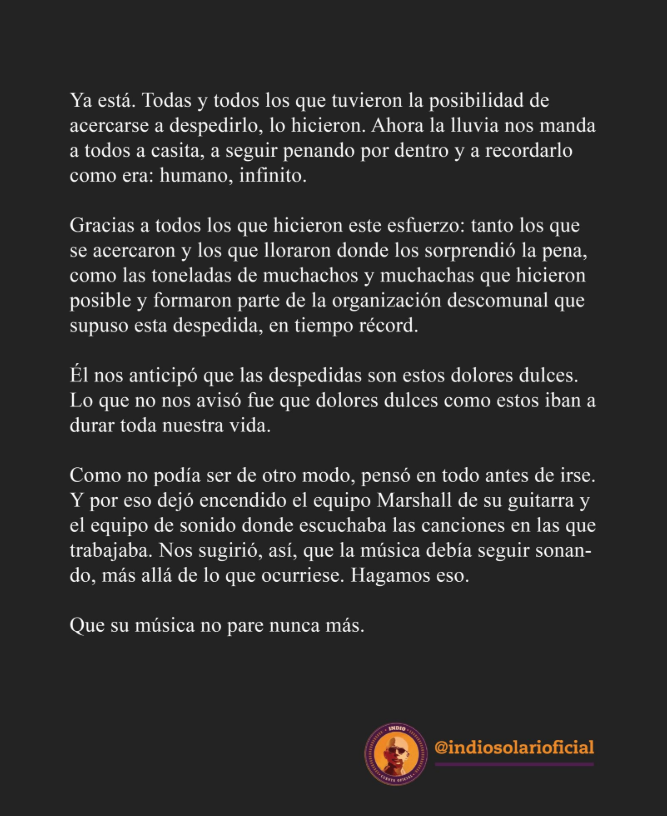 TERMIN&Oacute; EL VELATORIO DEL INDIO SOLARI: CIENTOS DE MILES DESPIDIERON AL &Iacute;DOLO EN AVELLANEDA