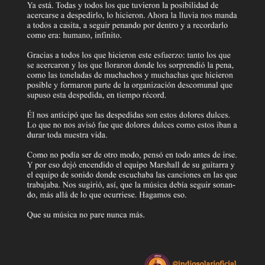 TERMIN&Oacute; EL VELATORIO DEL INDIO SOLARI: CIENTOS DE MILES DESPIDIERON AL &Iacute;DOLO EN AVELLANEDA