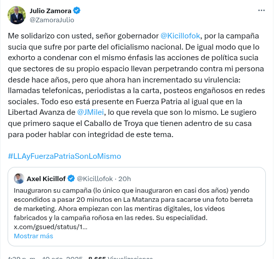 ZAMORA RESPALDO A KICILLOF POR LAS 